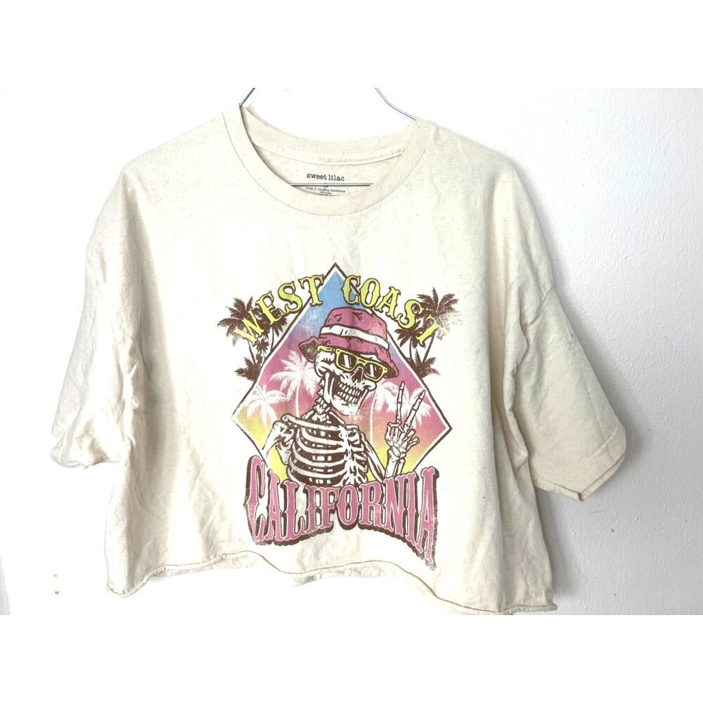 Sweet Lilac XL Cropped T-Shirt West Coast California Boho Skeleton Hippy Peace